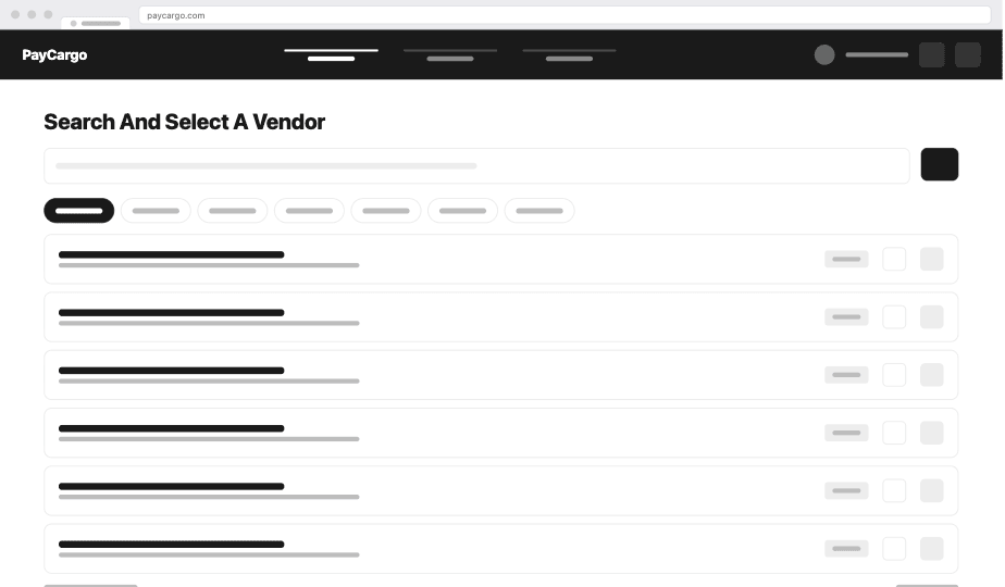 Final vendor search — list view